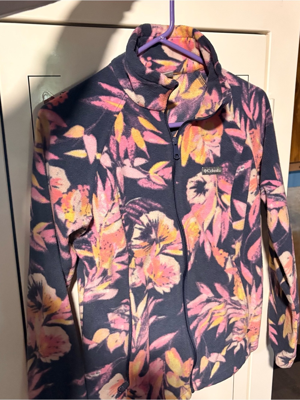 Columbia Navy Floral Full-Zip Fleece with Pink and Yellow Blooms